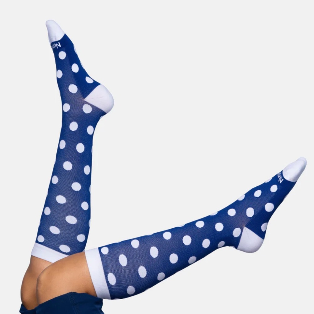 NEW Women's Nurse Yard Compression Socks Navy White Polka Dot 3XL